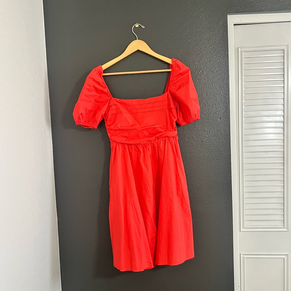 O.P.T. Square Neck Red Puff Sleeve Dress